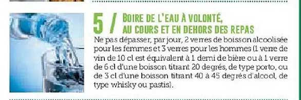 Boire de l'eau à volonté, au cours et en dehors des repas