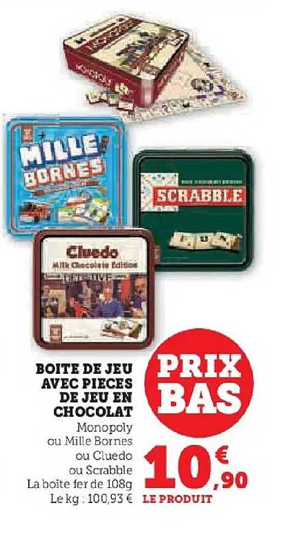BOITE DE JEU AVEC PIECES DE JEU EN CHOCOLAT
