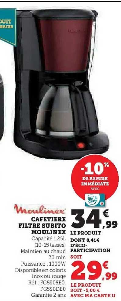 CAFETIÈRE FILTRE SUBITO MOULINEX