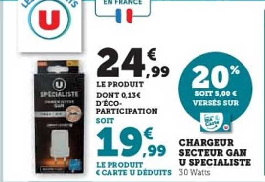 CHARGEUR SECTEUR GAN U SPECIALISTE 30 Watts