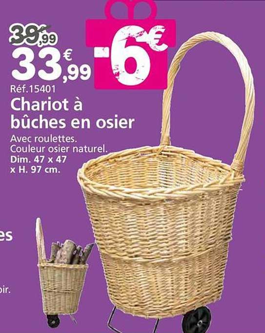 Chariot à bûches en osier