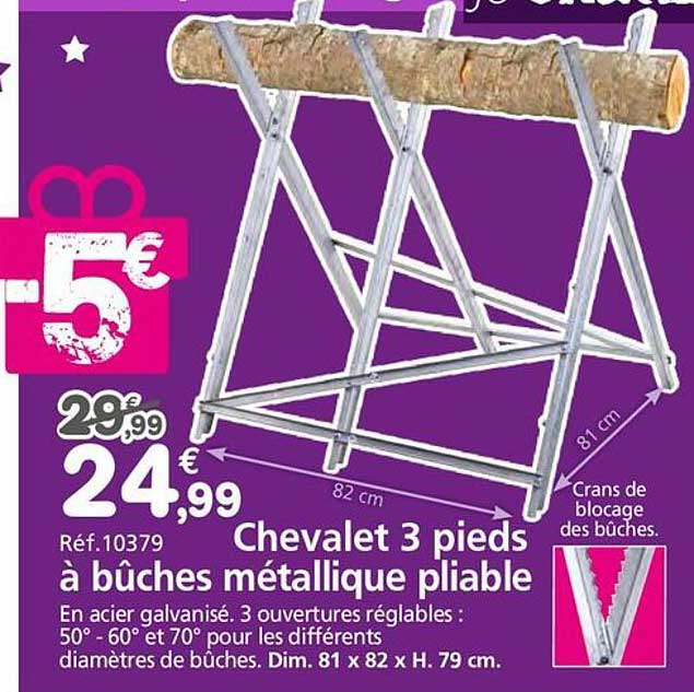 Chevalet 3 pieds à bûches métallique pliable