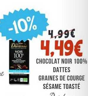Chocolat noir 100% Dattes, Graines de Courge, Sésame Toasté