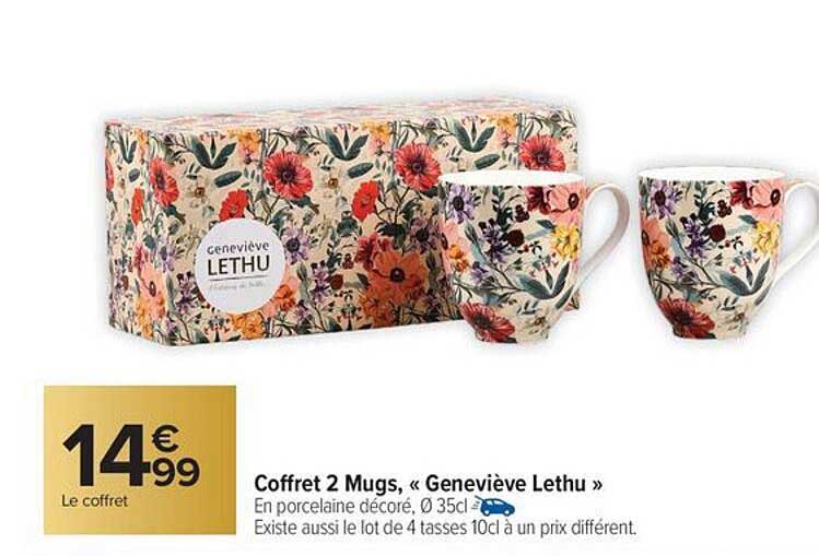 Promo Coffret 2 Mugs, Geneviève Lethu chez Carrefour