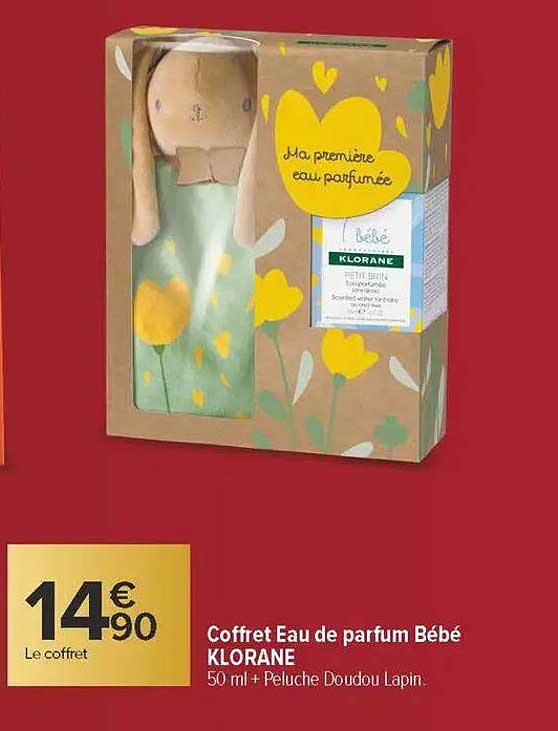 Coffret Eau de parfum Bébé KLORANE 50 ml + Peluche Doudou Lapin