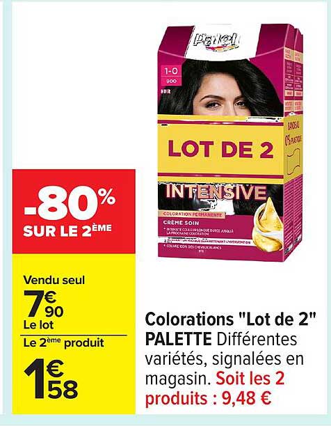 Colorations "Lot de 2" PALETTE Différentes variétés, signalées en magasin.