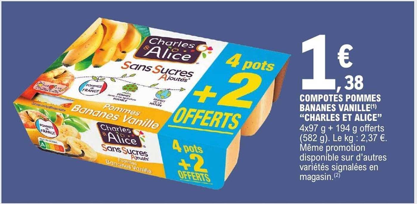 COMPOTES POMMES BANANES VANILLE "CHARLES ET ALICE"
