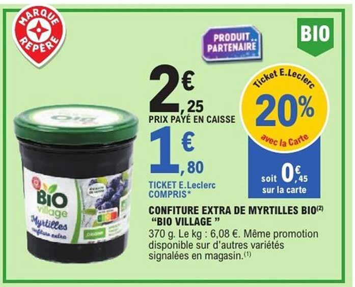 Confiture extra de myrtilles BIO "Bio Village"