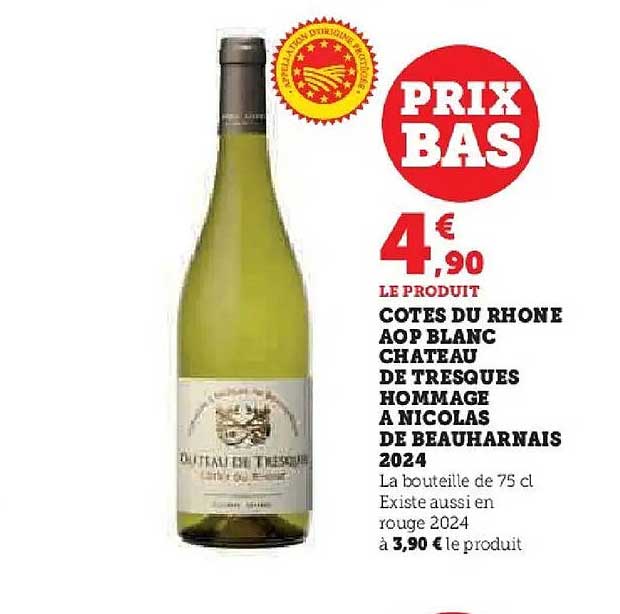 COTEAUX DU RHONE AOP BLANC CHATEAU DE TRESQUES HOMMAGE A NICOLAS DE BEAUHARNAIS 2024