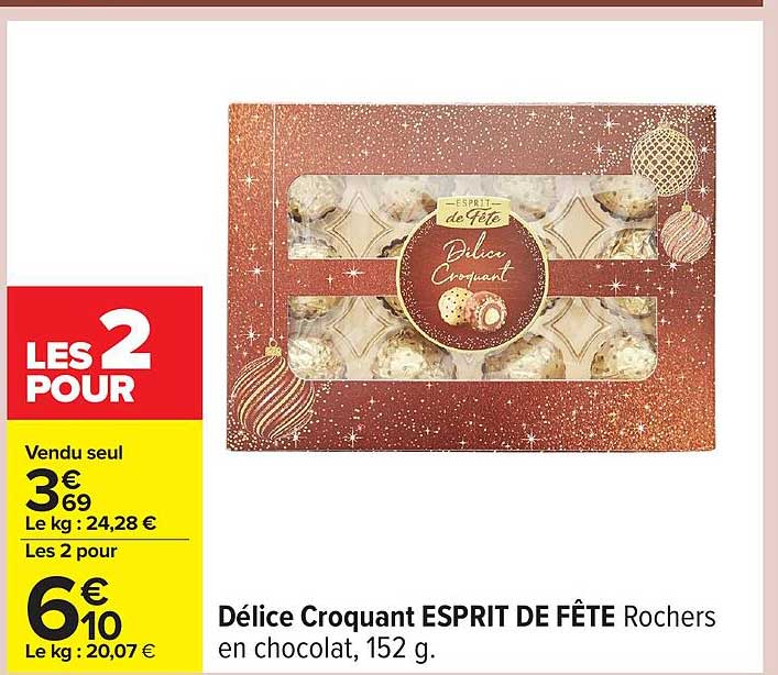 Délice Croquant ESPRIT DE FÊTE Rochers en chocolat, 152 g