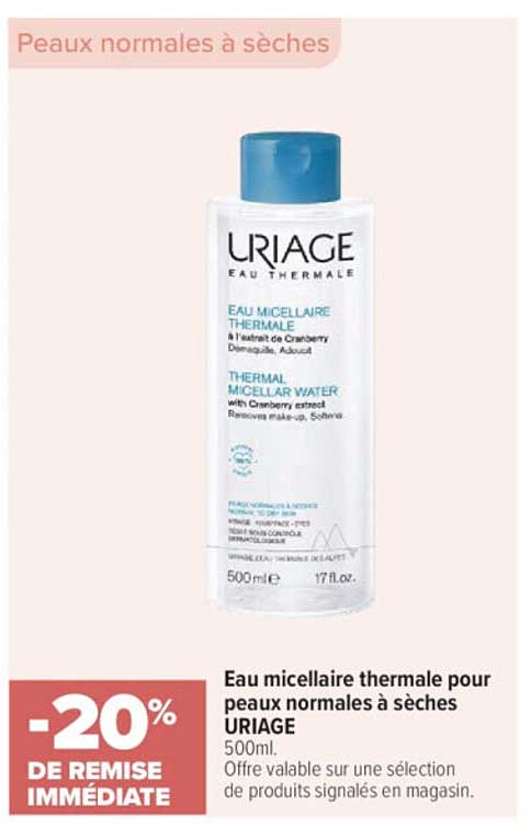 Eau micellaire thermale pour peaux normales à sèches URIAGE