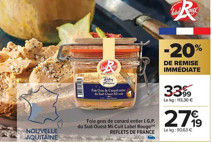 Foie gras de canard entier I.G.P. du Sud-Ouest Mi-Cuit Label Rouge