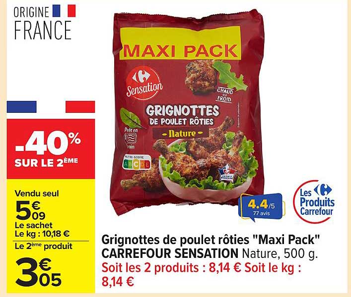 Grignottes de poulet rôties 'Maxi Pack' CARREFOUR SENSATION Nature, 500 g