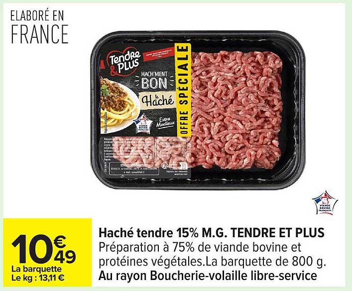 Haché tendre 15% M.G. TENDRE ET PLUS