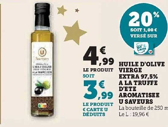 HUILE D'OLIVE VIERGE EXTRA 97,5% À LA TRUFFE D'ÉTÉ AROMATISÉE U SAVEURS