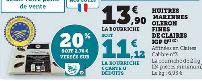 HUÎTRES MARENNES OLERON FINES DE CLAIRES IGP
