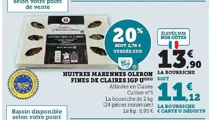 HUITRES MARENNES OLERON FINES DE CLAIRES IGP U