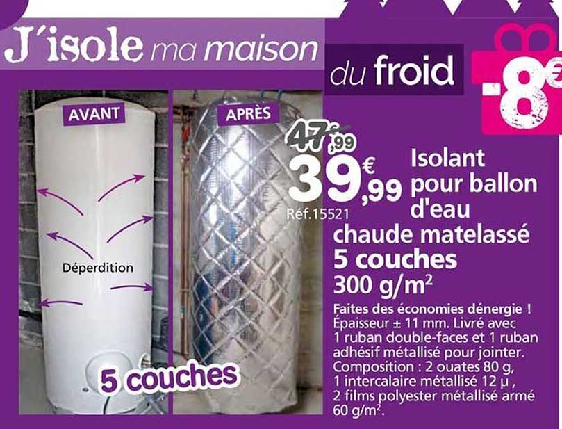 Isolant pour ballon d'eau chaude matelassé 5 couches