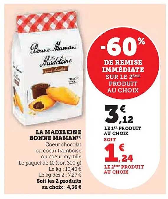 LA MADELEINE Bonne Maman -60% de remise immédiate sur le 2ème produit au choix