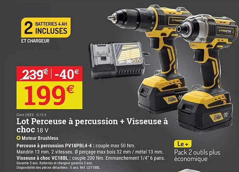 Lot Perceuse à percussion + Visseuse à choc 18 V