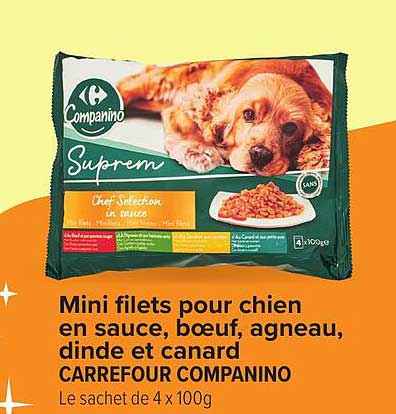 Mini filets pour chien en sauce, bœuf, agneau, dinde et canard