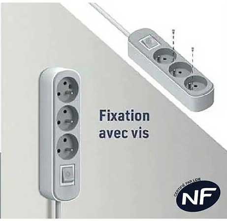 Multiprise 3 prises avec fixation