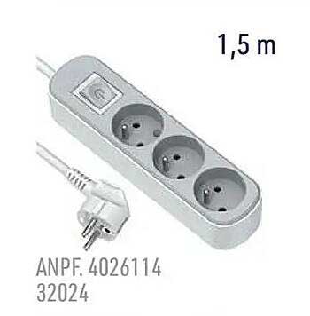 Multiprise 3 prises avec interrupteur - 1,5 m