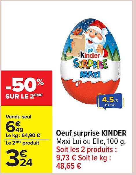 Oeuf surprise KINDER Maxi Lui ou Elle, 100 g.