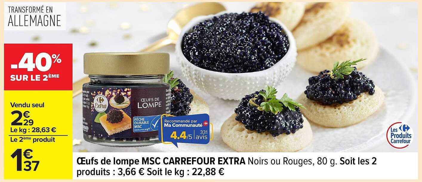Œufs de lompe MSC CARREFOUR EXTRA Noirs ou Rouges, 80 g