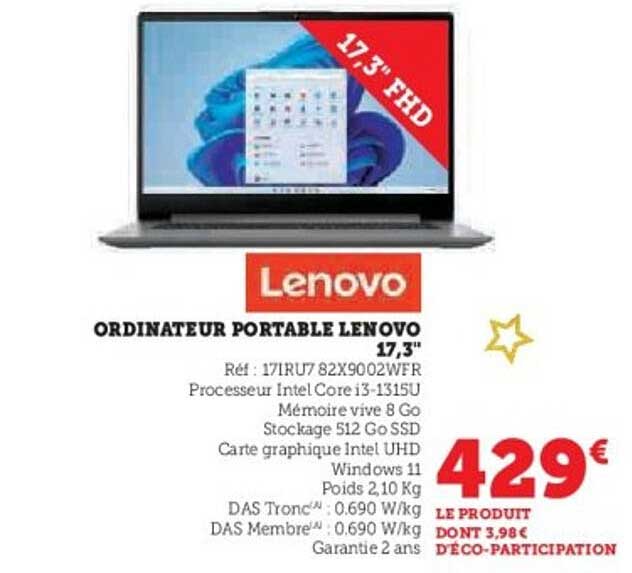ORDINATEUR PORTABLE LENOVO 17,3"