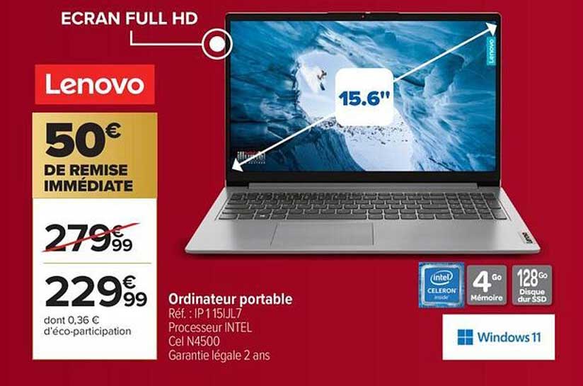 Ordinateur portable Lenovo - 50€ de remise immédiate