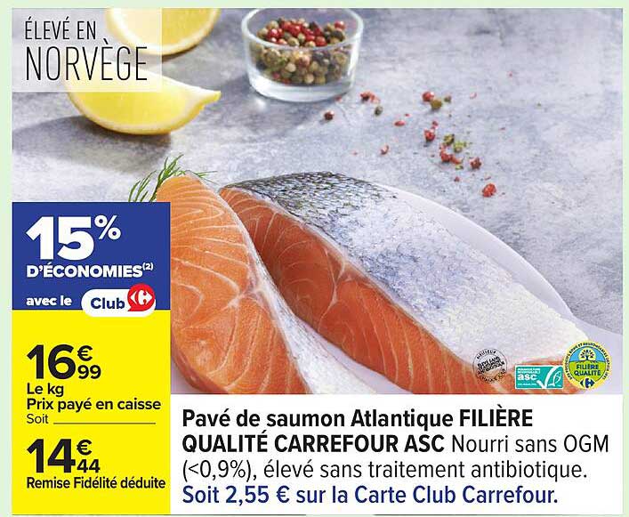 Pavé de saumon Atlantique FILIÈRE QUALITÉ CARREFOUR ASC