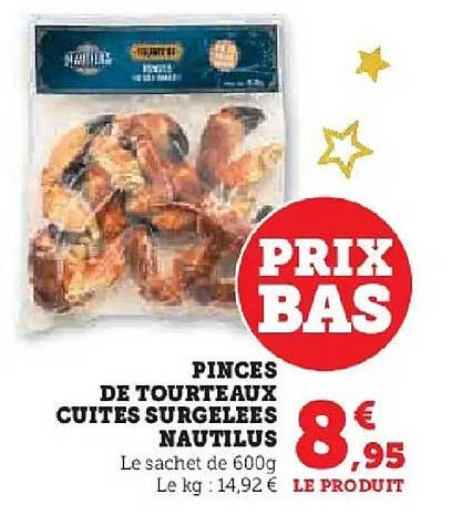 PINCES DE TOURTEAUX CUITES SURGELEES NAUTILUS