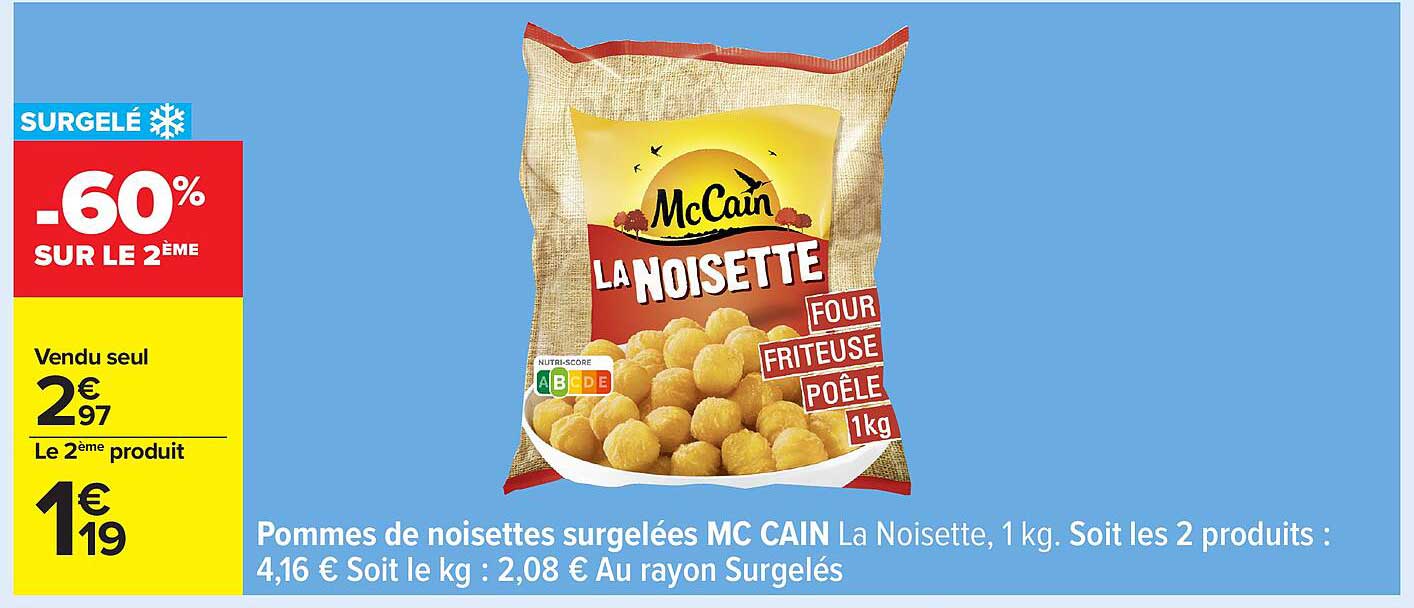 Pommes de noisettes surgelées MC CAIN La Noisette, 1kg.