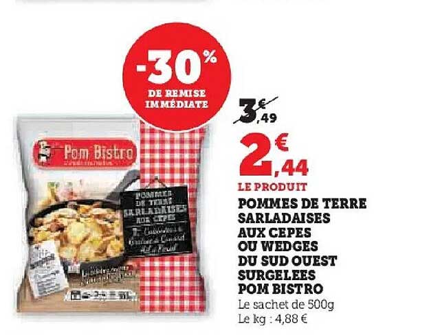 POMMES DE TERRE SARLADAISES AUX CEPES OU WEDGES DU SUD OUEST SURGELEES POM BISTR