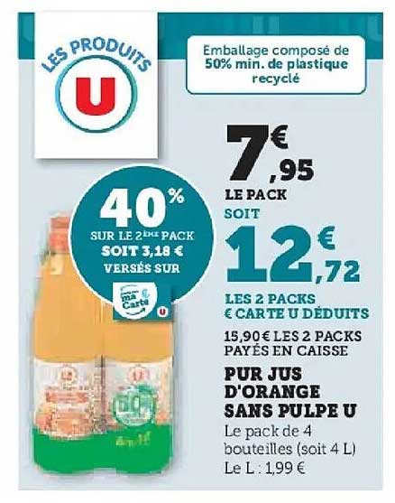 Pur Jus d'Orange Sans Pulpe U