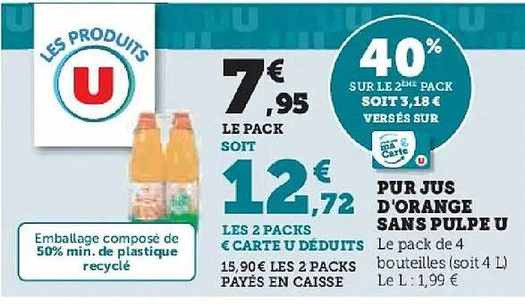 PUR JUS D'ORANGE SANS PULPE U