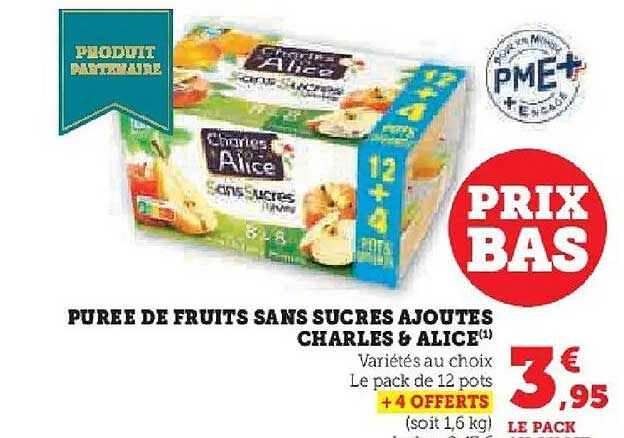 PURÉE DE FRUITS SANS SUCRES AJOUTÉS CHARLES & ALICE