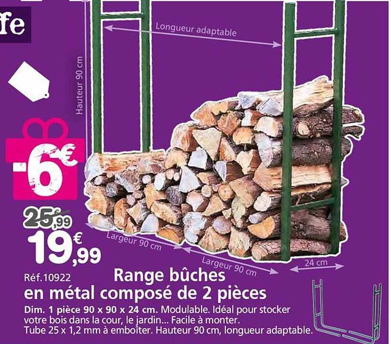 Range bûches en métal composé de 2 pièces