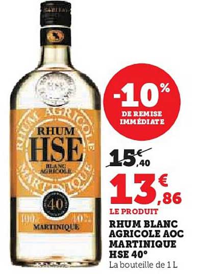 RHUM BLANC AGRICOLE AOC MARTINIQUE HSE 40°