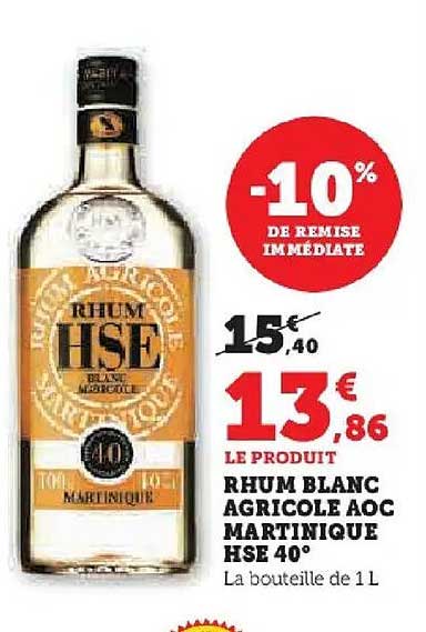 RHUM BLANC AGRICOLE AOC MARTINIQUE HSE 40°