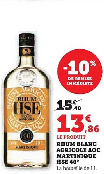 RHUM BLANC AGRICOLE AOC MARTINIQUE HSE 40°