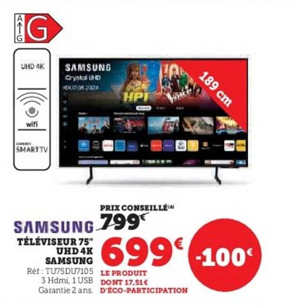 SAMSUNG TÉLÉVISEUR 75" UHD 4K SAMSUNG