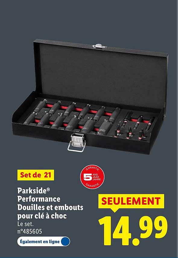 Set de 21 Parkside® Performance Douilles et embouts pour clé à choc