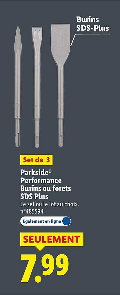 Set de 3 Parkside® Performance Burins ou forêts SDS Plus