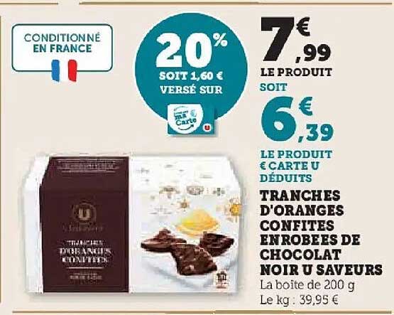 Tranches d'oranges confites enrobées de chocolat noir U Saveurs
