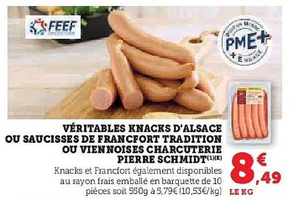 VÉRITABLES KNACKS D'ALSACE OU SAUCISSES DE FRANCFORT TRADITION OU VIENNOISES CHARCUTERIE PIERRE SCHMIDT