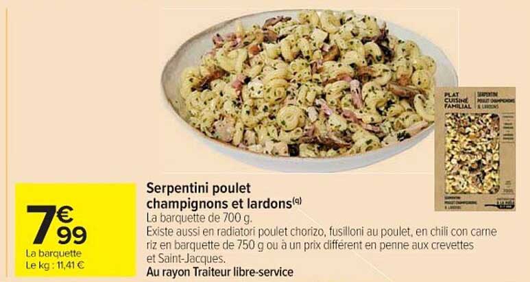 Serpentini poulet champignons et lardons