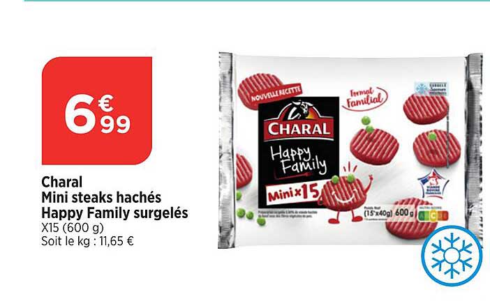 Charal Mini steaks hachés Happy Family surgelés