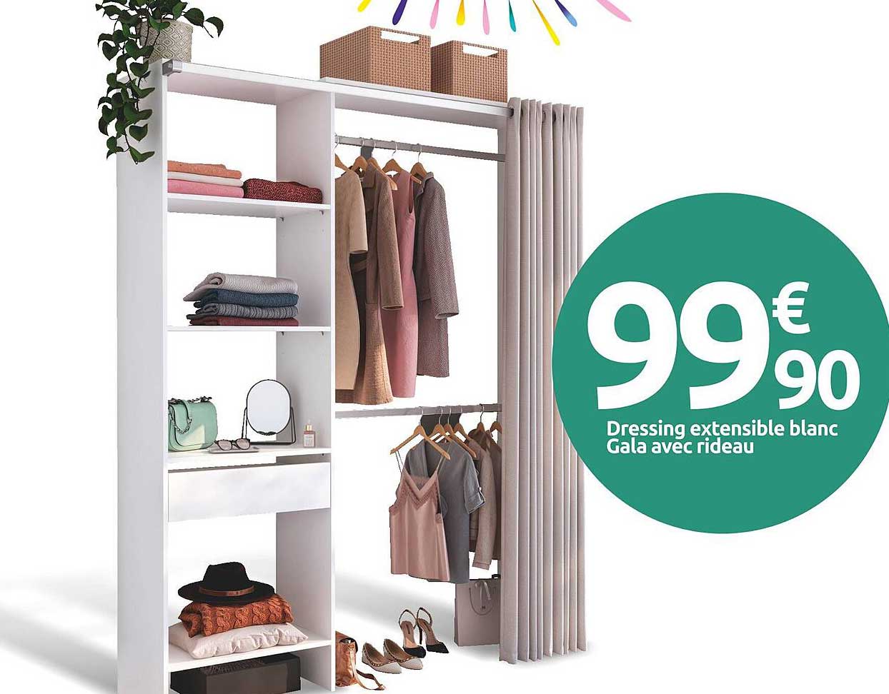 Dressing extensible blanc Gala avec rideau